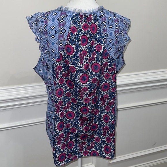 Motherhood Maternity Floral Cap Sleeves Fringe Neck Multi Print Top sz XL - Picture 5 of 6
